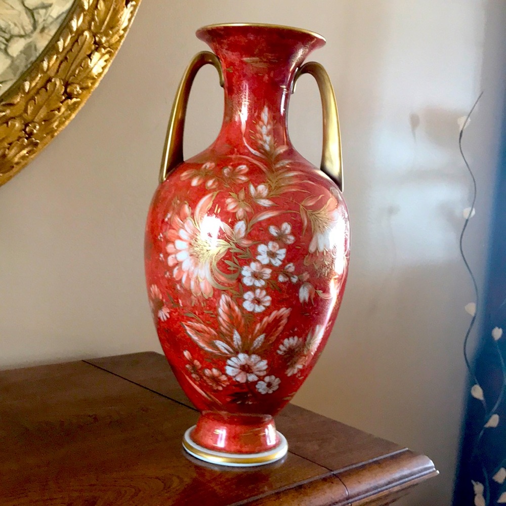 Rosenthal Red and Gold Floral Two-Handled Vase